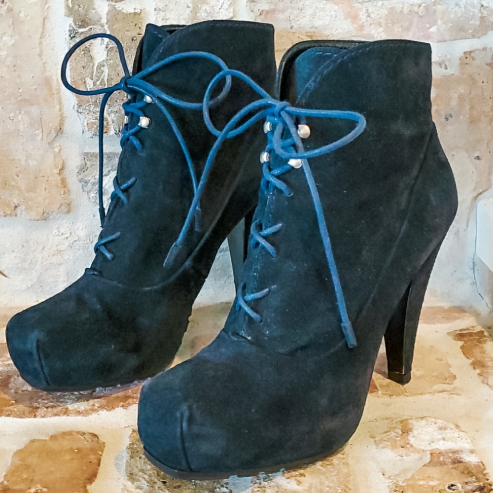 Proenza Schouler Navy Leather Platform Ankle Boots